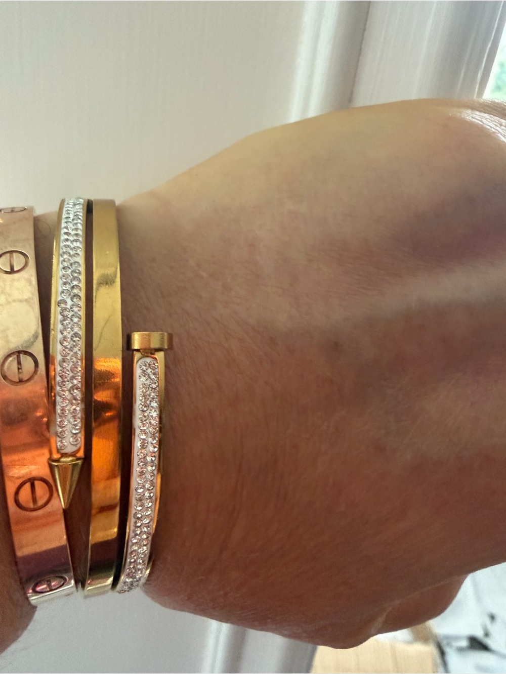 Gold-Tone Crystal Nail-Style Bangle Bracelet - Women's Fashion - Picture 2 of 3